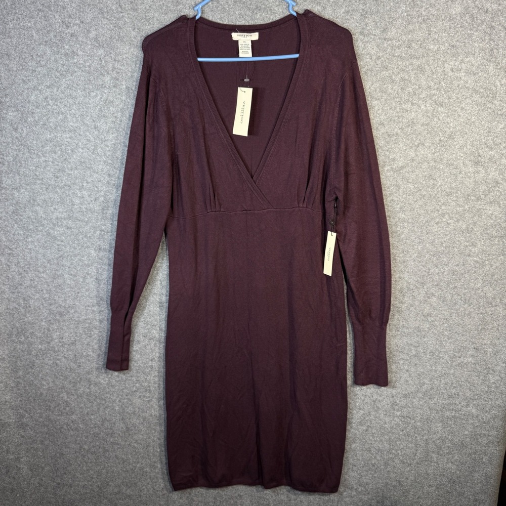 Vertigo Paris Plum Rum V Neck Wrap Style Knit‎ Dress XL